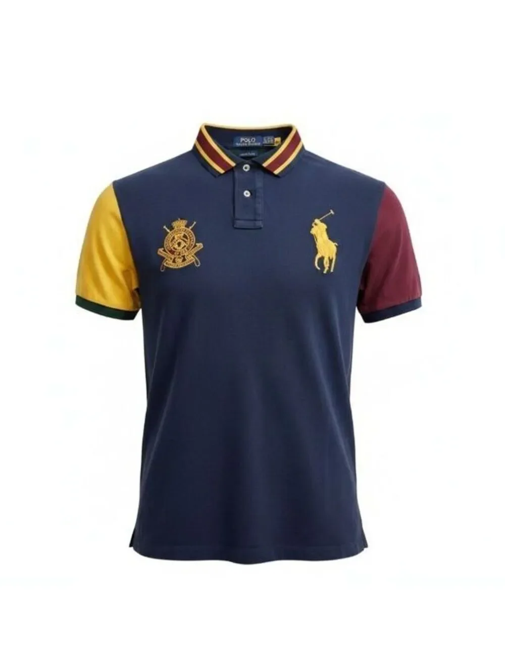 Polo Ralph Lauren Big Pony Colorblock Crest Polo Shirt Blue Red Gold Men XL